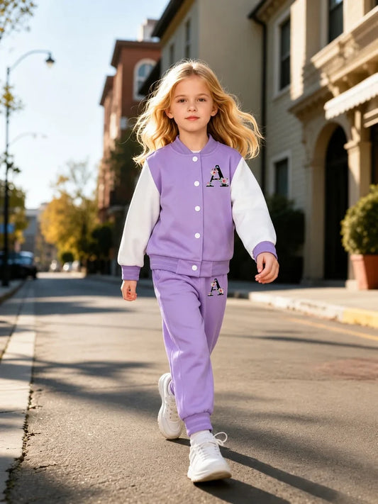 Purple And White Varsity Track Suit
