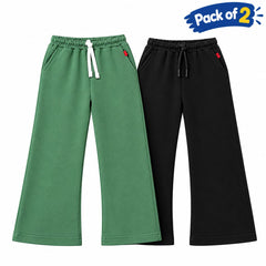Winter Fleece Trousers for Kids – Pack of 2 | (Green & Black)