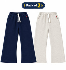 Winter Fleece Trousers for Kids – Pack of 2 | (Off White & Navy Blue)