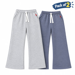 Winter Fleece Trousers for Kids – Pack of 2 | (Charcoal Grey & Light Grey)