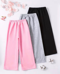 Cute Print Wide Leg Fleece Trousers - Pack of 3