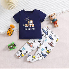Navy Blue Mini Car with White pajama Printed Kids Night Suit (KO-616)