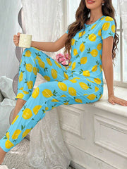 Sky Blue Lemons Printed Night wear