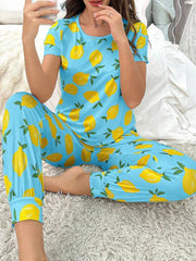 Sky Blue Lemons Printed Night wear