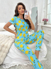 Sky Blue Lemons Printed Night wear