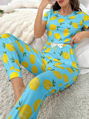 Sky Blue Lemons Printed Night wear