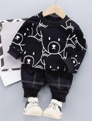 Black Bear Print With Check Trouser