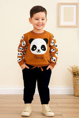 Brown White Panda Printed Kids Track Suit