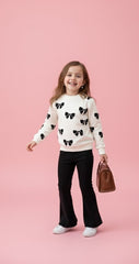 White with Black Bow Printed Kids Track Suit