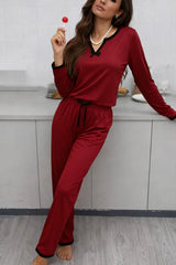 Contrast Trim Maroon Lounge Suit