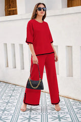 Red Grace Contrast Trim Lounge Set
