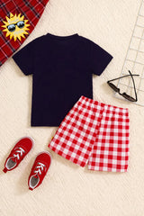 Navy blue 3 Baseball printed half sleeves with shorts kids suit