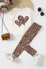 Off white Cheetah Heart printed T shirt with Cheeta Pajama kids suit