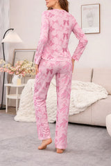 Pink All over Bow Full Sleeves Printed Night suit