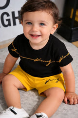 Black Kong printed t Shirt with yellow shorts printed kids suit