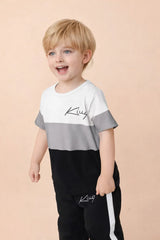 Black and Grey kivq printed half sleeves kids suit