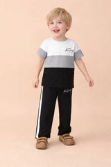 Black and Grey kivq printed half sleeves kids suit