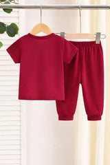 Maroon Grey Panel King Printed Half Sleeves Kids Suit