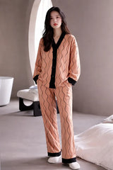Orange with Black Linning V-Neck Button Printed Pjs