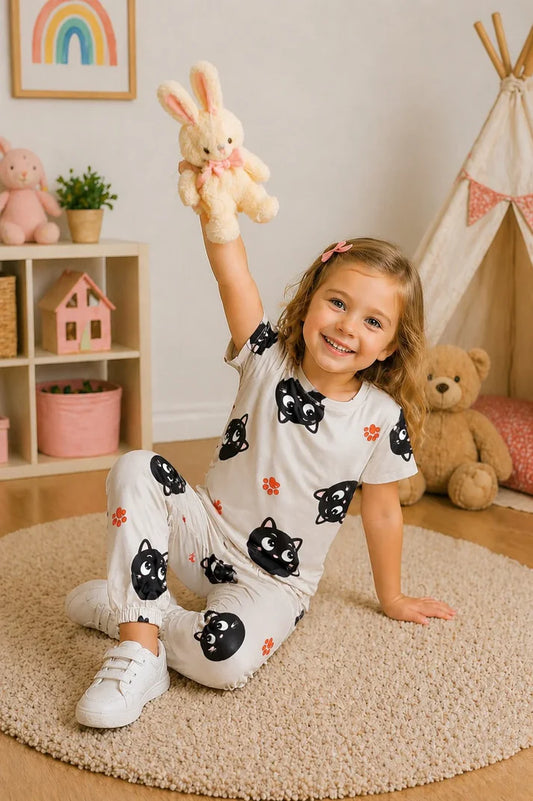 Cute Cartoon Kitten Graphic Kids Suit