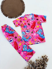 Cute Cartoon Blue Bear, Popsicle & Donut Graphic Kids Suit
