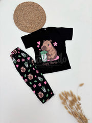 Black Cappy Bara Printed Kids Suit