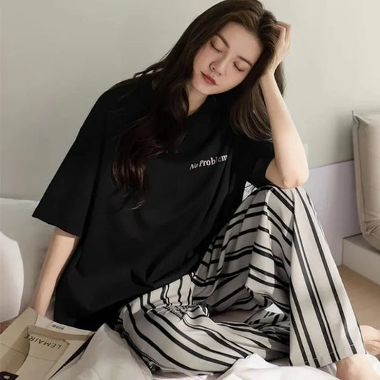 Black No Problem Mini Print Half Sleeves With Lining Printed Trouser