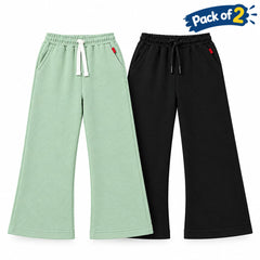 Winter Fleece Trousers for Kids – Pack of 2 | (C-Green & Black)