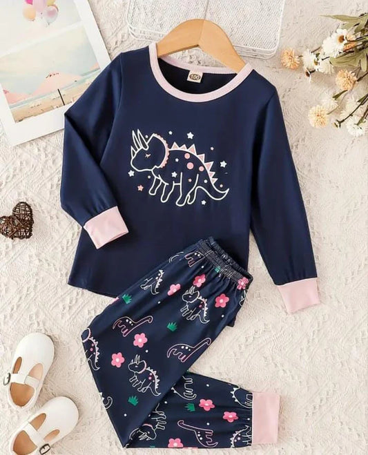 Navy Blue Hippo Printed Kids Night Suit (KO-614)