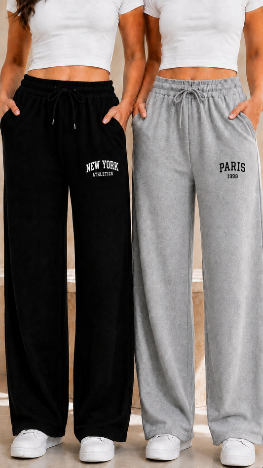 City Print Wide-Leg Trouser - Grey & Black