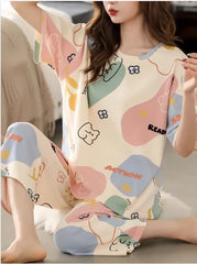 Off white Multi Cute Bears Half Sleeves Night Suit