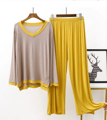 Skin With Yellow V Neck With Yellow Lose Trouser (KO-501)