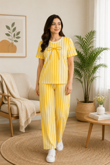 Bow Stripe Night Suit - Yellow