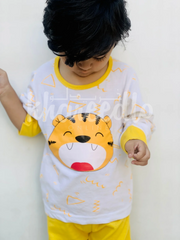 Off White Lion with yellow pajama Printed Kids Night Suit (KO-609)
