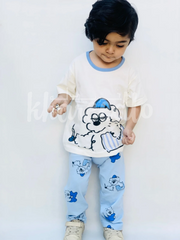 Off white sleepy puppy Printed Kids Night Suit (KO-613)