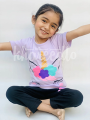 Purple Unicorn Printed Half Sleeves Printed Kids Night Suit (KO-618)