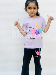 Purple Unicorn Printed Half Sleeves Printed Kids Night Suit (KO-618)