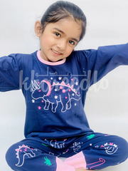 Navy Blue Hippo Printed Kids Night Suit (KO-614)