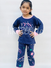 Navy Blue Hippo Printed Kids Night Suit (KO-614)