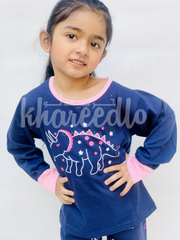 Navy Blue Hippo Printed Kids Night Suit (KO-614)