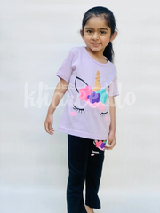 Purple Unicorn Printed Half Sleeves Printed Kids Night Suit (KO-618)
