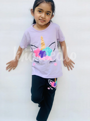 Purple Unicorn Printed Half Sleeves Printed Kids Night Suit (KO-618)