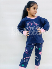 Navy Blue Hippo Printed Kids Night Suit (KO-614)