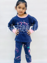 Navy Blue Hippo Printed Kids Night Suit (KO-614)
