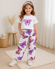 Off white Butterfly Printed Half Sleeves Kids Suit