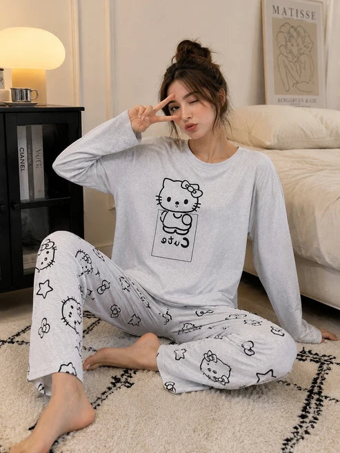 Kitty Charm Printed Night Suit