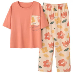 Peach Flower Pocket Printed Night Suit