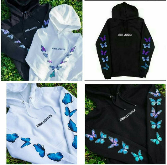 BLACK & WHITE ALWAYS FOREVER SLEEVES BUTTERFLY HOODIE