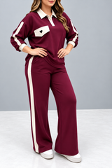 Maroon & White Stripe Heart Printed Collar Track Suit