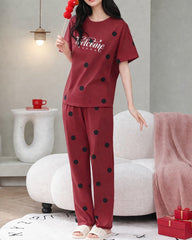 Maroon Welcome Printed Half Sleeves Printed Pjs
